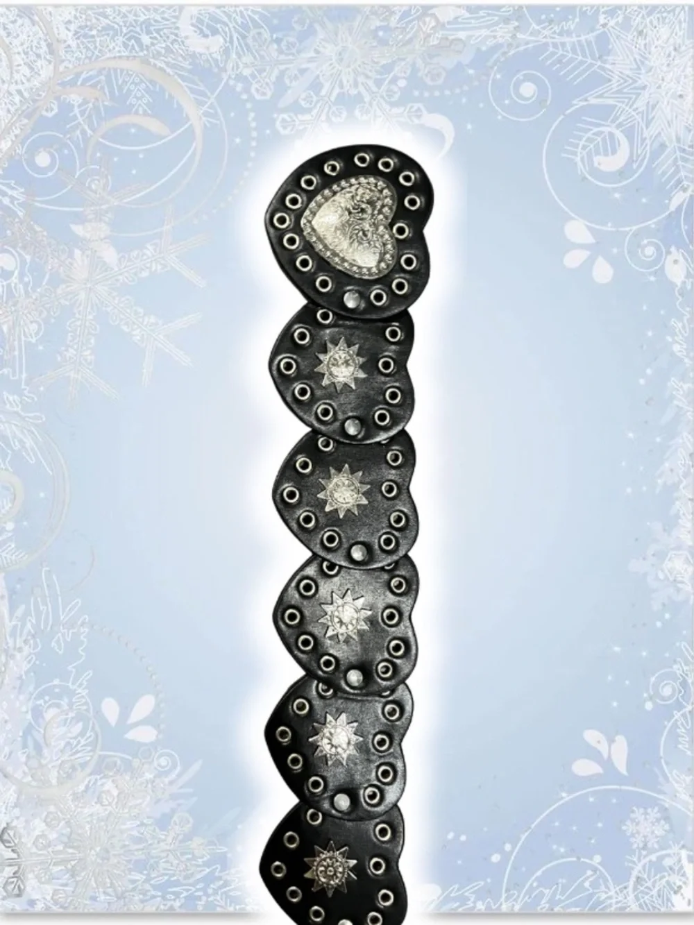 Wide Black Heart & Sun Studded Bracelet
